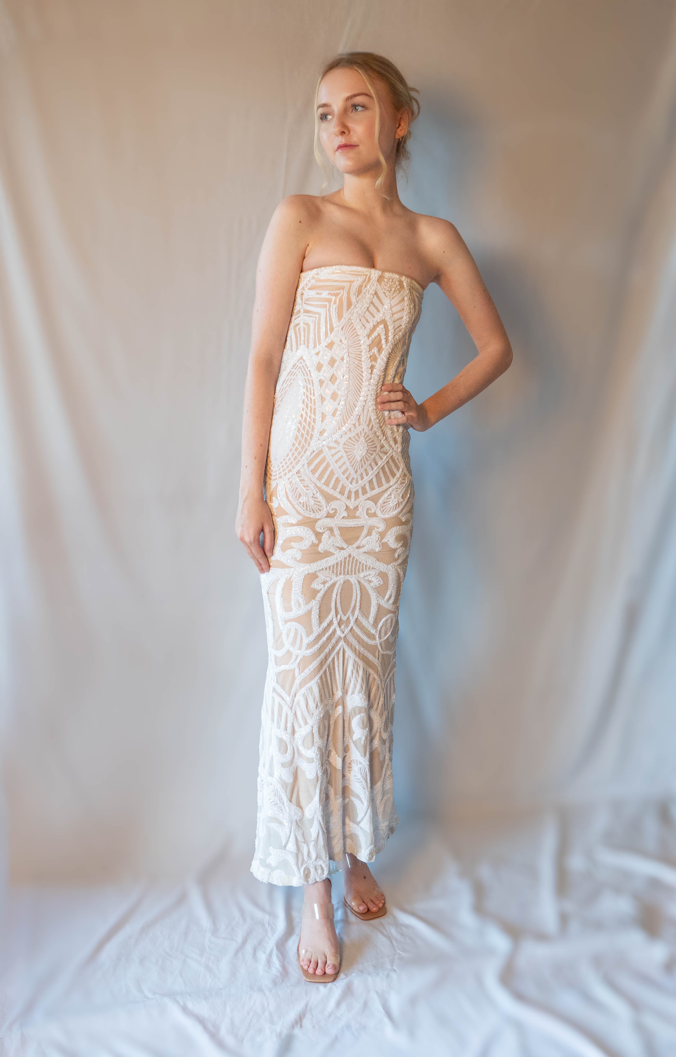 nookie white sequin dress Nookie white sequin sublime cutout gown